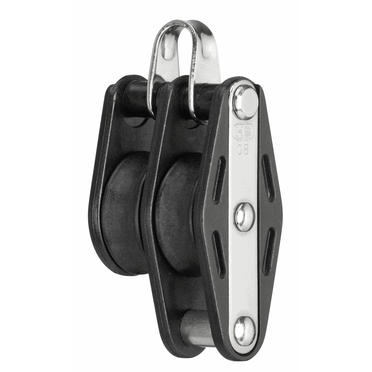 Sliding bearing block 8 mm 2 sheaves, swivel, becket
