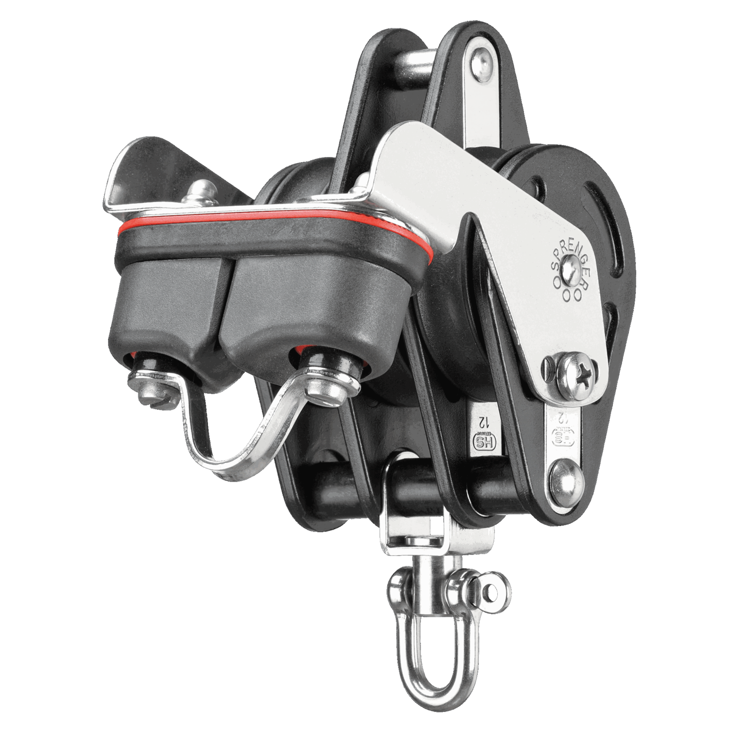 Großschotblock Kugellager 12 mm - 3 Rollen, Wirbel, Hundsfott, Schotklemme