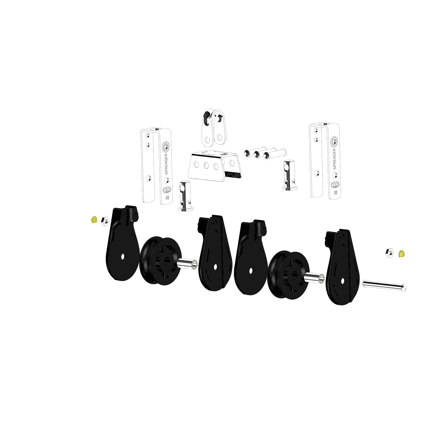 S-Block Gleitlager 10 mm - 2 Rollen, durchgehender Bügel
