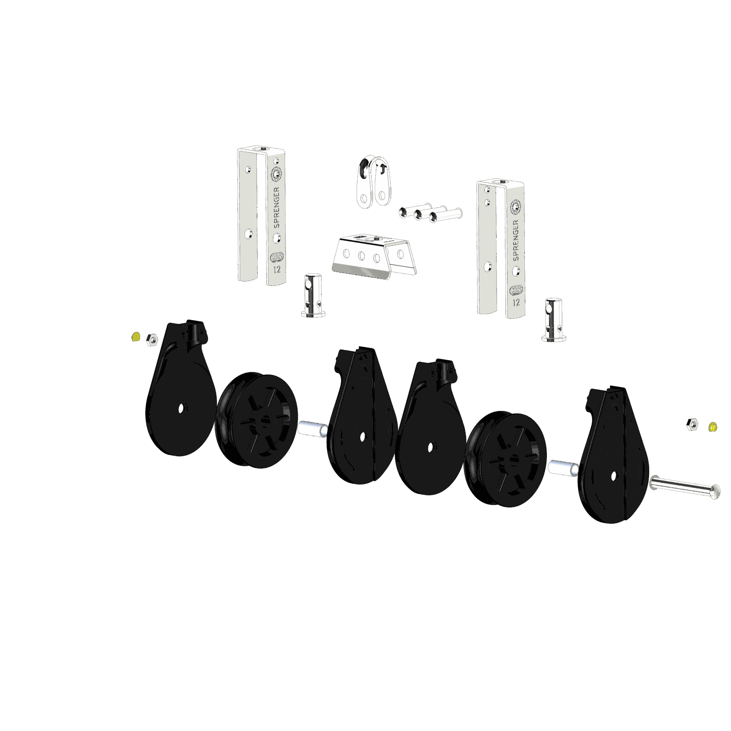 S-Block Gleitlager 12 mm - 2 Rollen, durchgehender Bügel