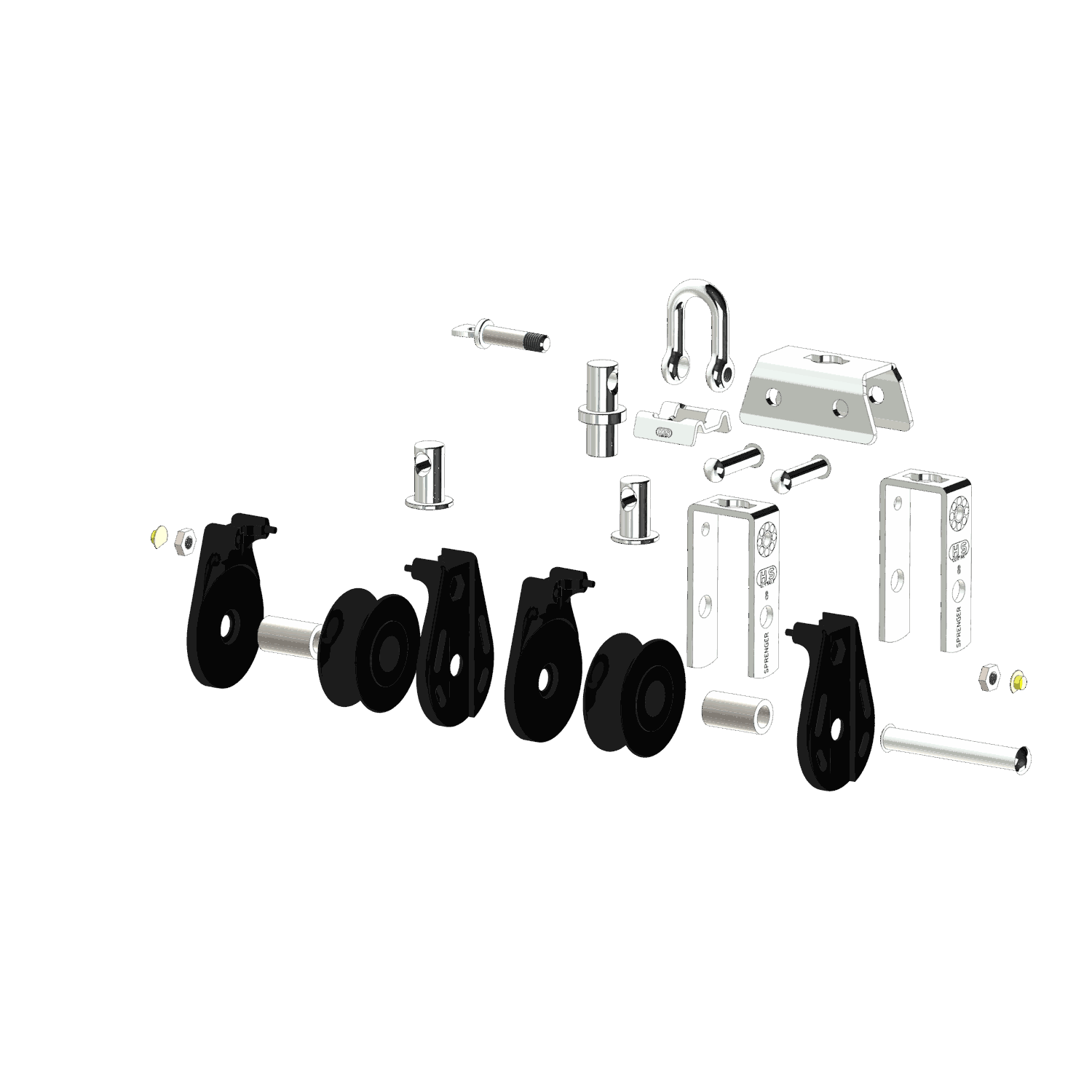 S-Block Gleitlager 8 mm - 2 Rollen, Arretierset