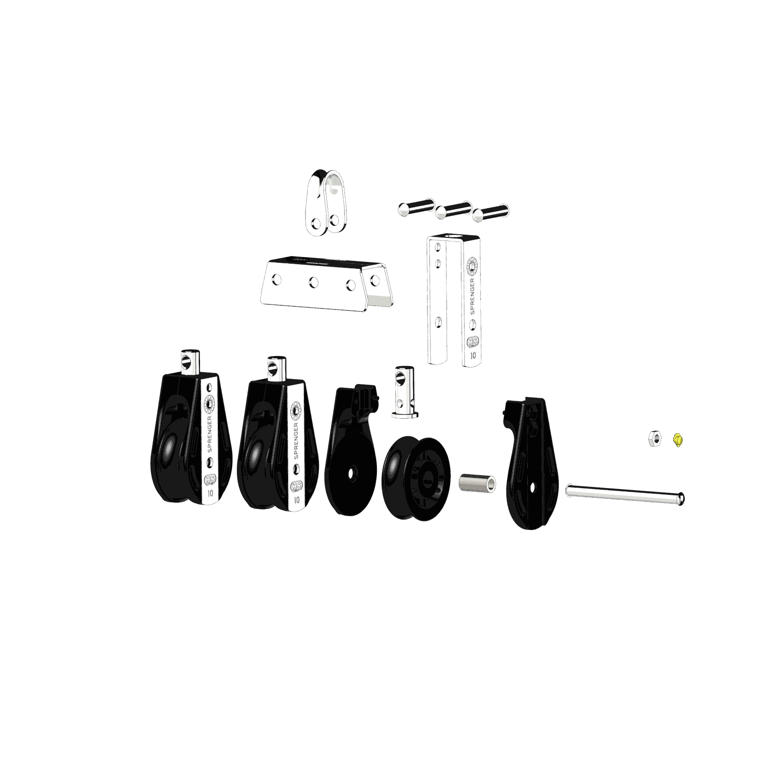 S-Block Gleitlager 10 mm - 3 Rollen, Bügel