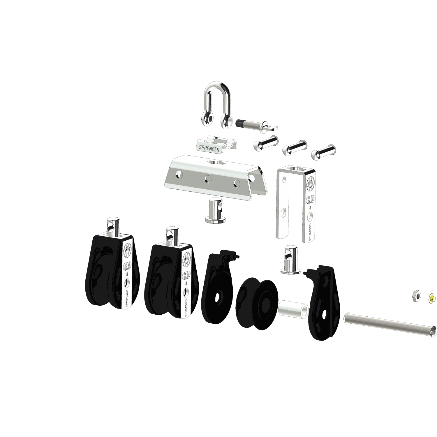 S-Block Gleitlager 8 mm - 3 Rollen, Arretierset