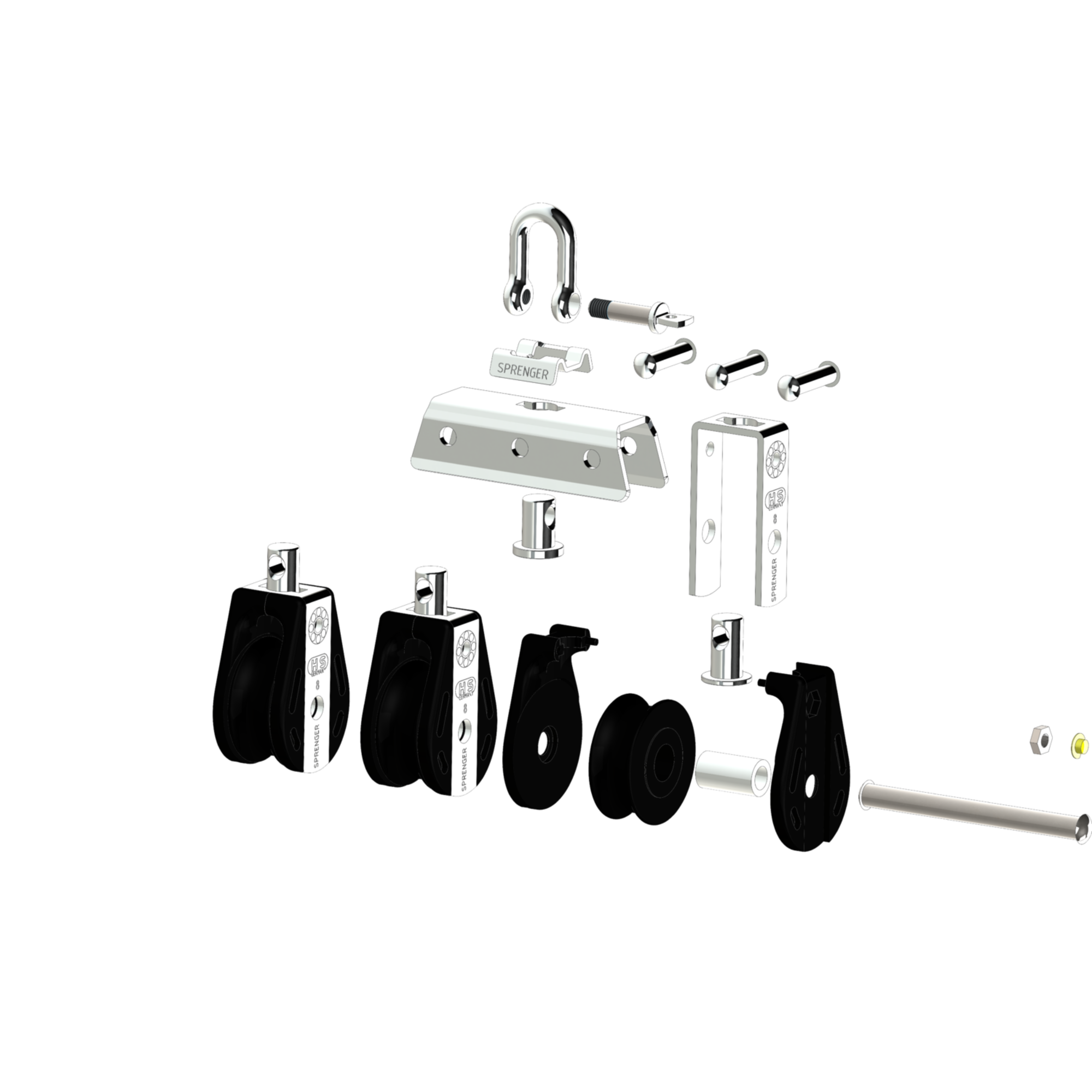 S-Block Gleitlager 8 mm - 3 Rollen, Arretierset