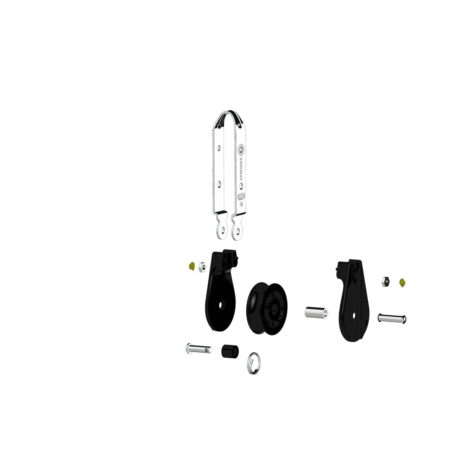 S-Block Gleitlager 10 mm - 1 Rolle, durchgehender Bügel, Hundsfott