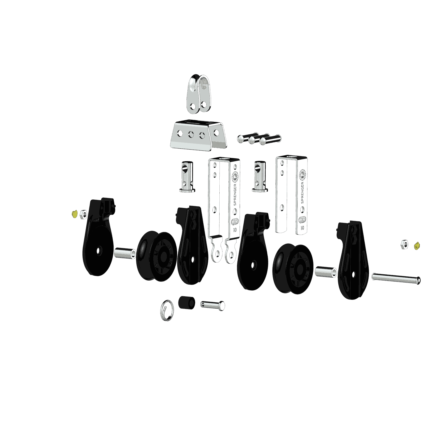 S-Block Gleitlager 10 mm - 2 Rollen, Bügel, Hundsfott