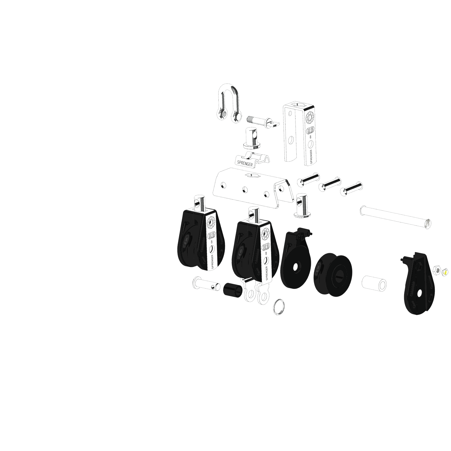 S-Block Gleitlager 8 mm - 3 Rollen, Arretierset, Hundsfott