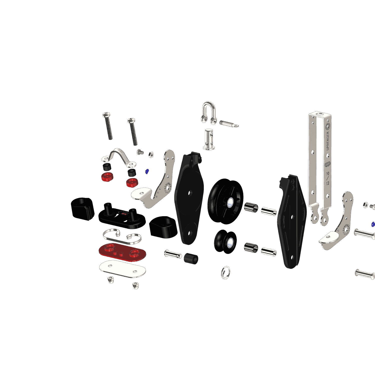 S-Block Großschotblock Nadellager 12 mm - 2 Rollen, Wirbel, Hundsfott, Schotklemme