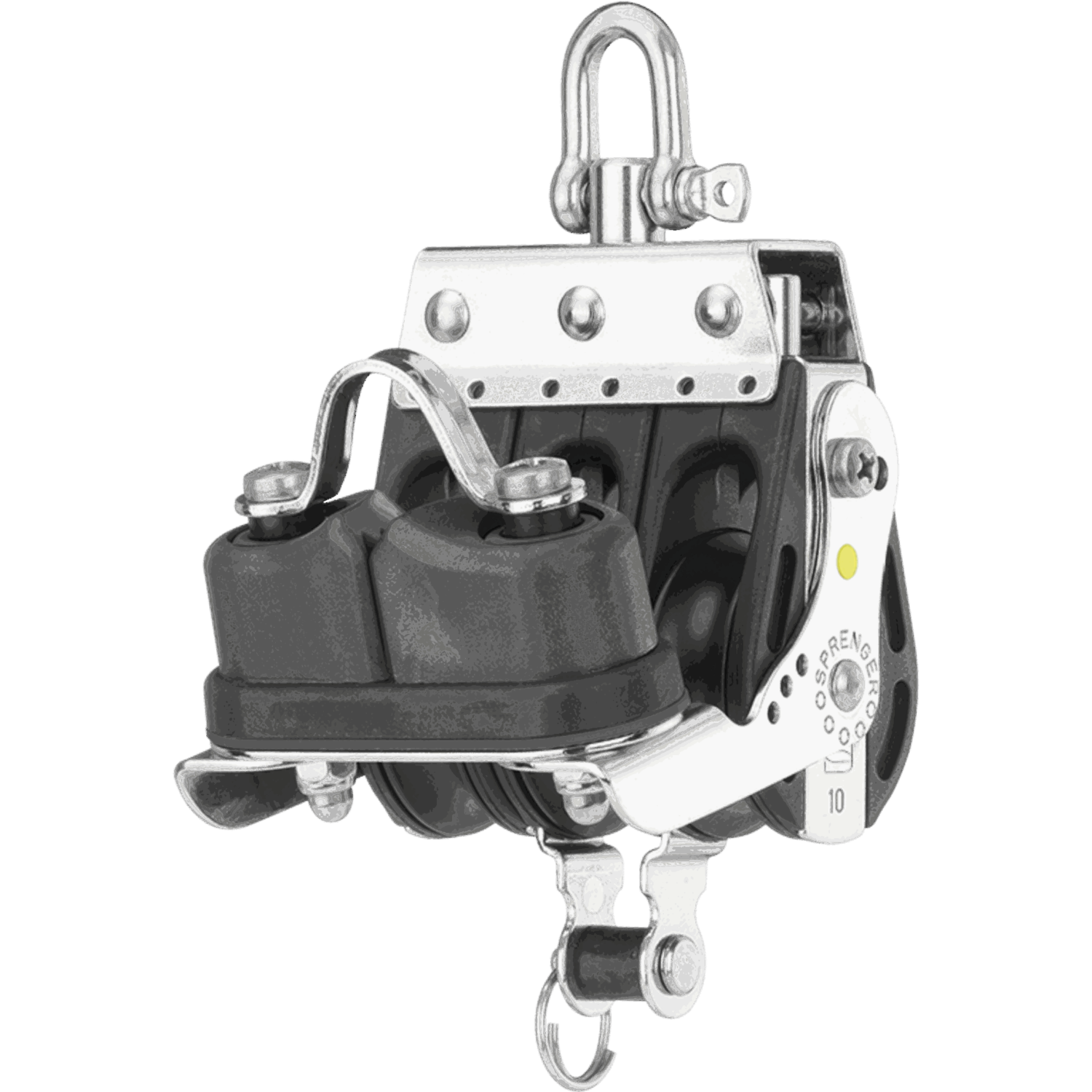 S-Block Großschotblock Gleitlager 10 mm - 3 Rollen, Hundsfott, Schotklemme, Wirbel