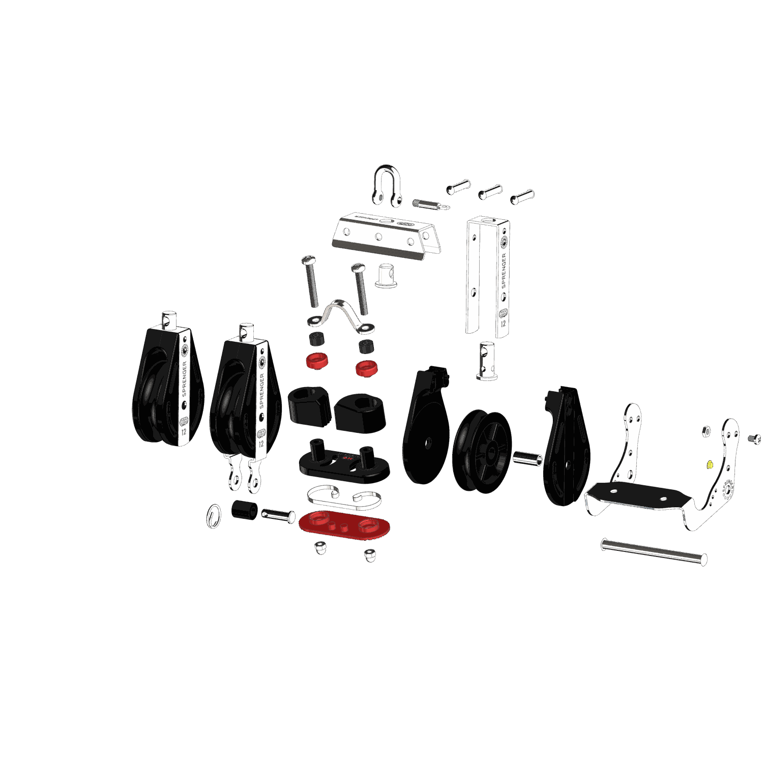 S-Block Großschotblock Gleitlager 12 mm - 3 Rollen, Wirbel, Hundsfott, Schotklemme