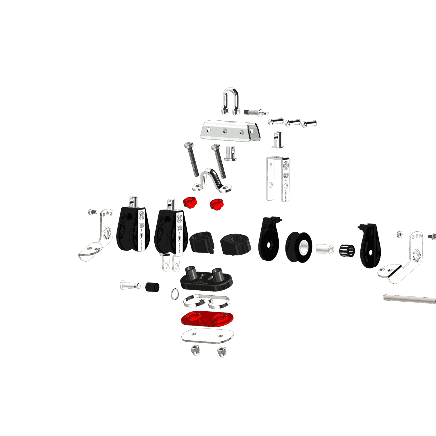 S-Block Großschotblock Nadellager 8 mm - 3 Rollen, Hundsfott, Schotklemme, Arretierset