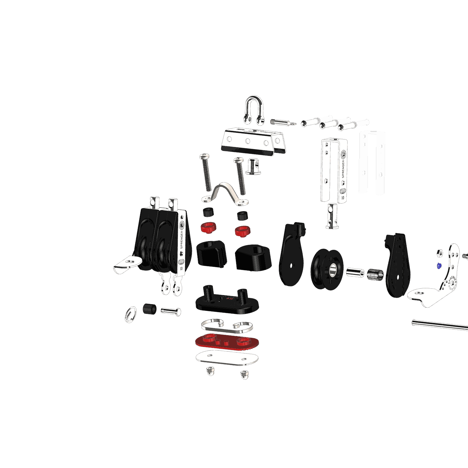 S-Block Großschotblock Nadellager 10 mm - 3 Rollen, Hundsfott, Schotklemme, Wirbel