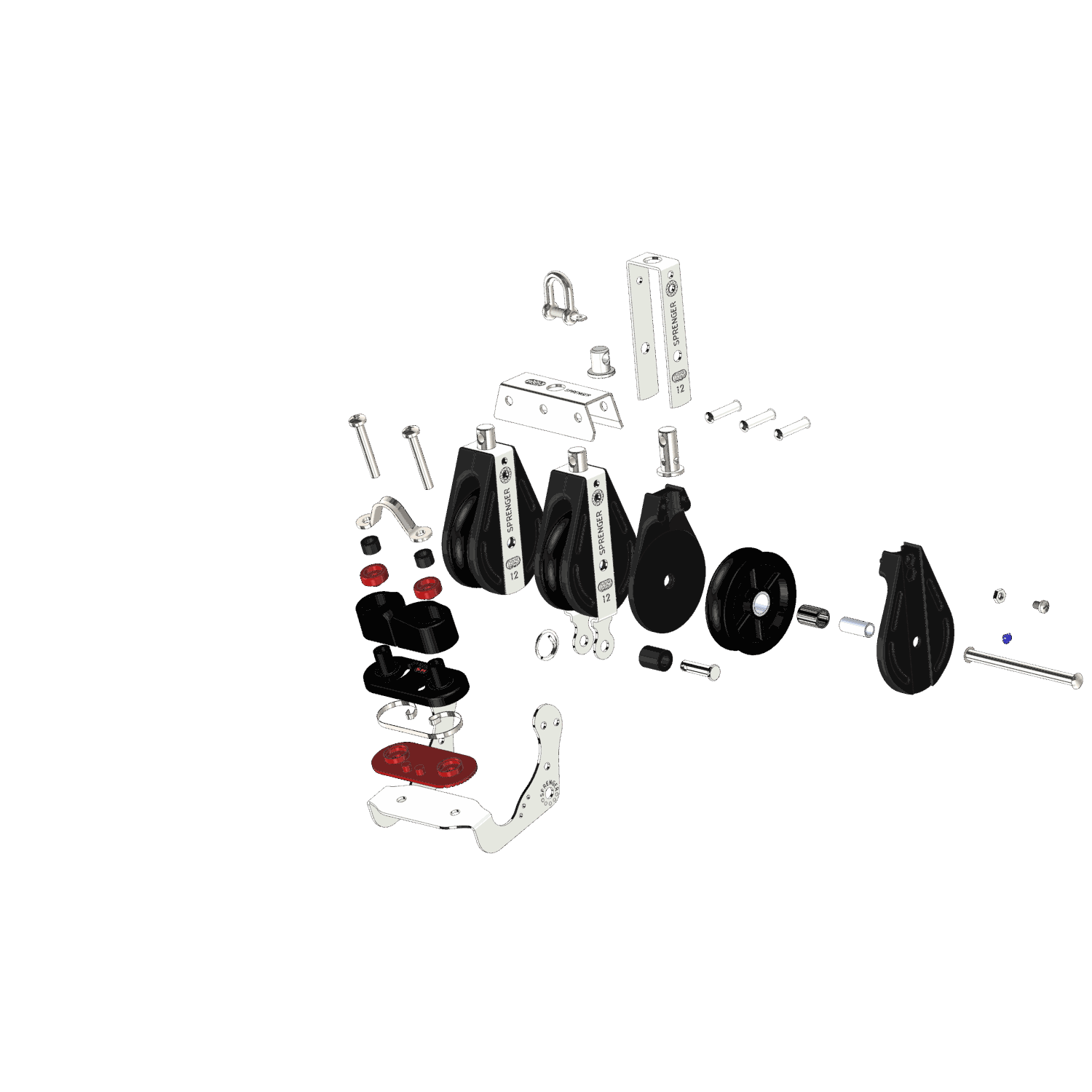 S-Block Großschotblock Nadellager 12 mm - 3 Rollen, Wirbel, Hundsfott, Schotklemme