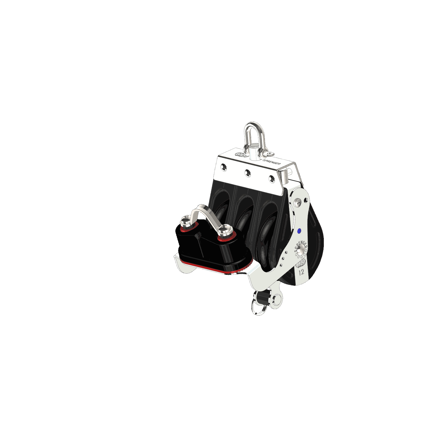 S-Block Großschotblock Nadellager 12 mm - 3 Rollen, Wirbel, Hundsfott, Schotklemme