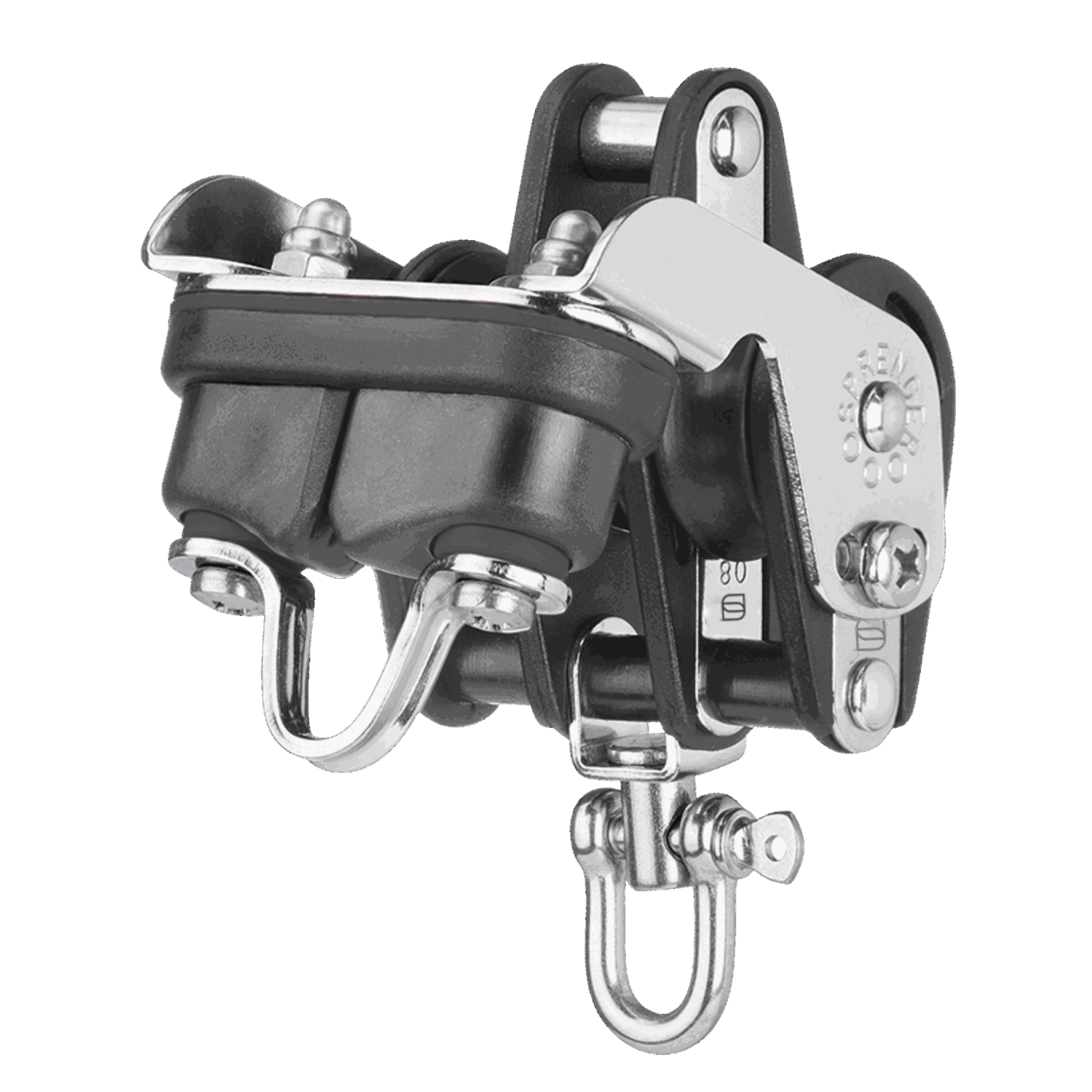 Großschotblock Kugellager 8 mm - 3 Rollen, Hundsfott, Schotklemme, Wirbel