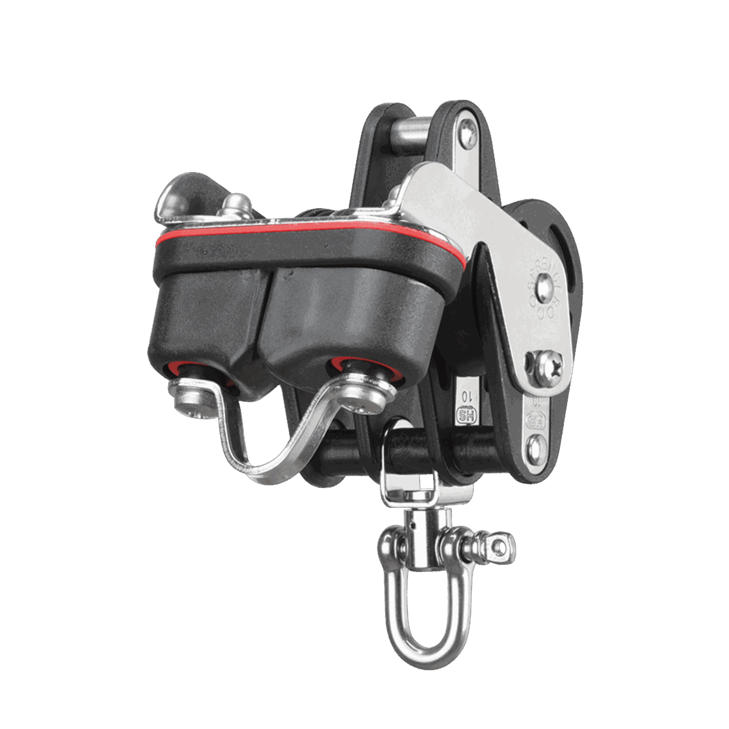 Großschotblock Kugellager 10 mm - 3 Rollen, Hundsfott, Schotklemme, Wirbel