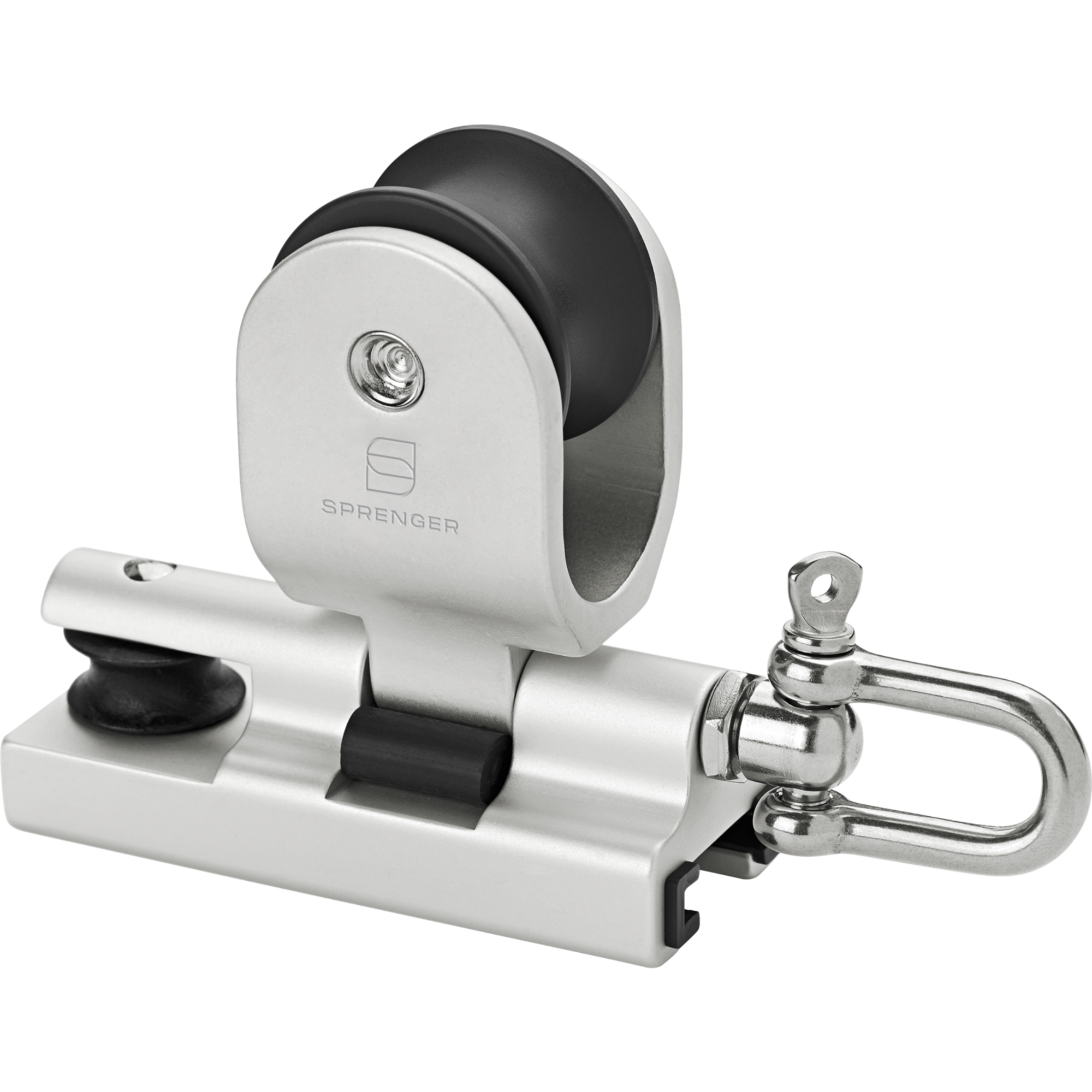 Genuaschlitten Cockpitverstellung Gleitlager 6 mm für Schiene 25 x 4 mm - Bolzen mit Schäkel