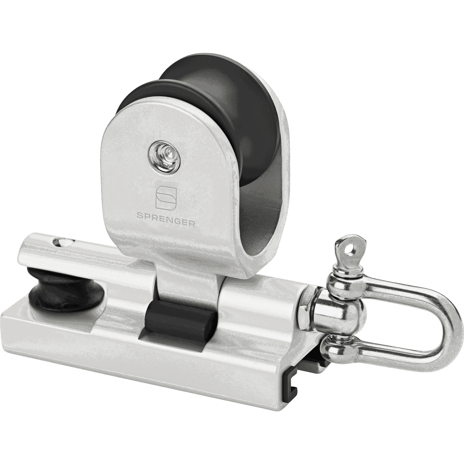 Genuaschlitten Cockpitverstellung Gleitlager 6 mm für Schiene 25 x 4 mm - Bolzen mit Schäkel