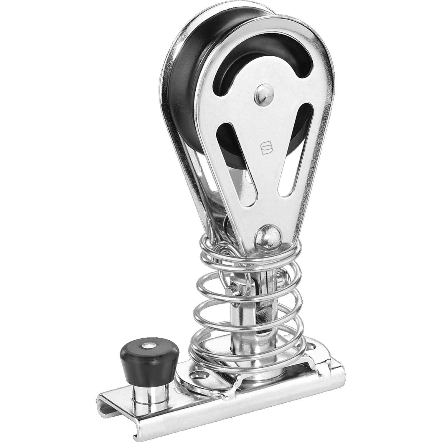 Schlitten für Schiene 20 x 3 mm - Block Gleitlager 12 mm (1 Rolle, Bügel), Feder, Lasche