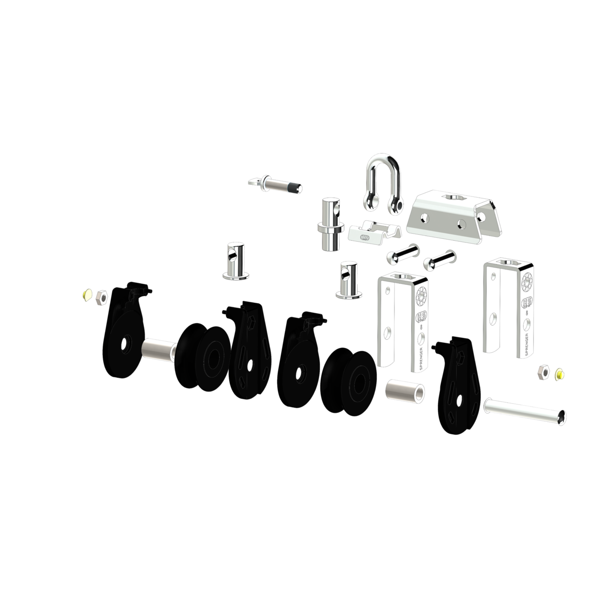 S-Block Gleitlager 8 mm - 2 Rollen, Arretierset