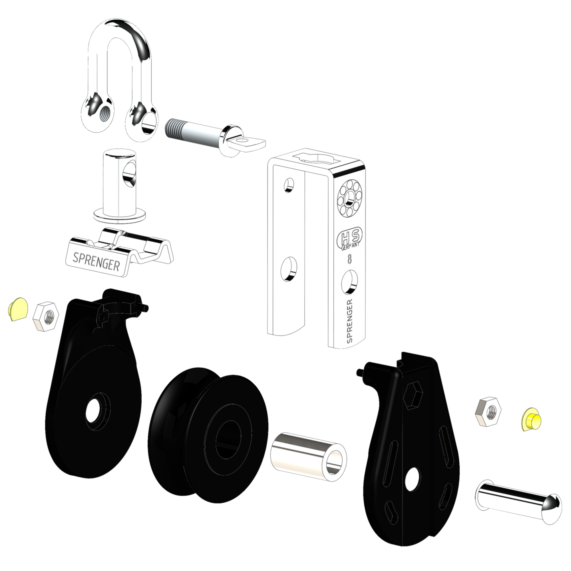 S-Block Gleitlager 8 mm - 1 Rolle, Arretierset